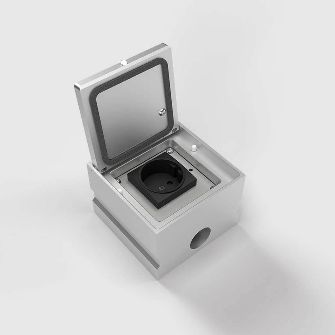 Bodensteckdose, 1-fach, eckig, Klappdeckel aus Aluminium, IP65 (8701A) 1