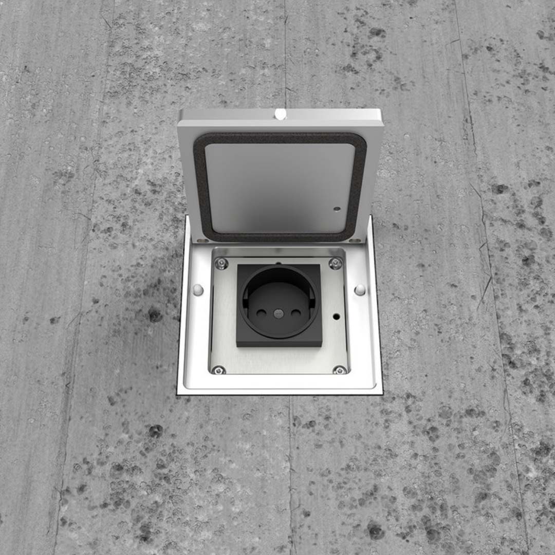 Bodensteckdose, 1-fach, eckig, Klappdeckel aus Aluminium, IP65 (8701A) 3