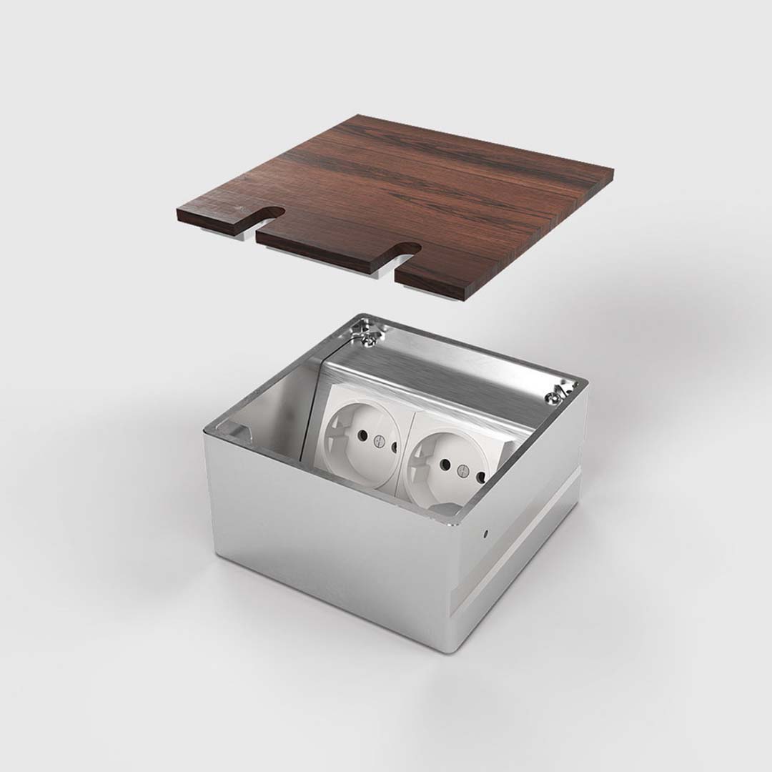 Bodensteckdose, 2-fach, belegbar, aufliegender Deckel aus Aluminium (8802B) 1