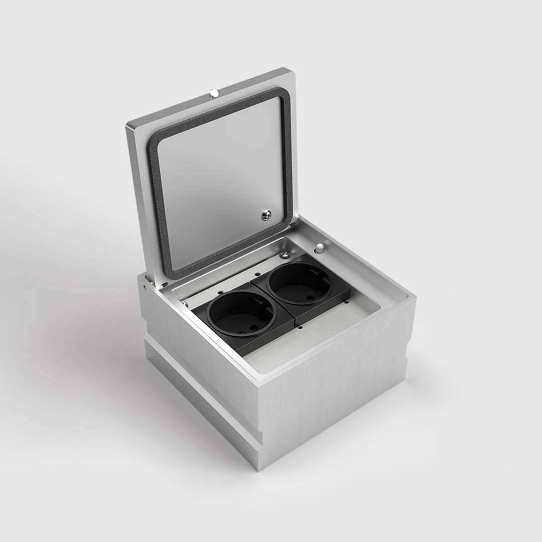 Bodensteckdose, 2-fach, eckig, Klappdeckel aus Aluminium, IP65 (8702A) 1