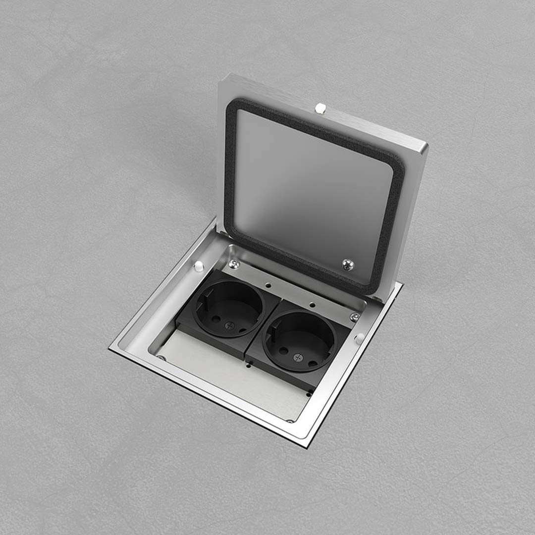 Bodensteckdose, 2-fach, eckig, Klappdeckel aus Aluminium, IP65 (8702A) 3