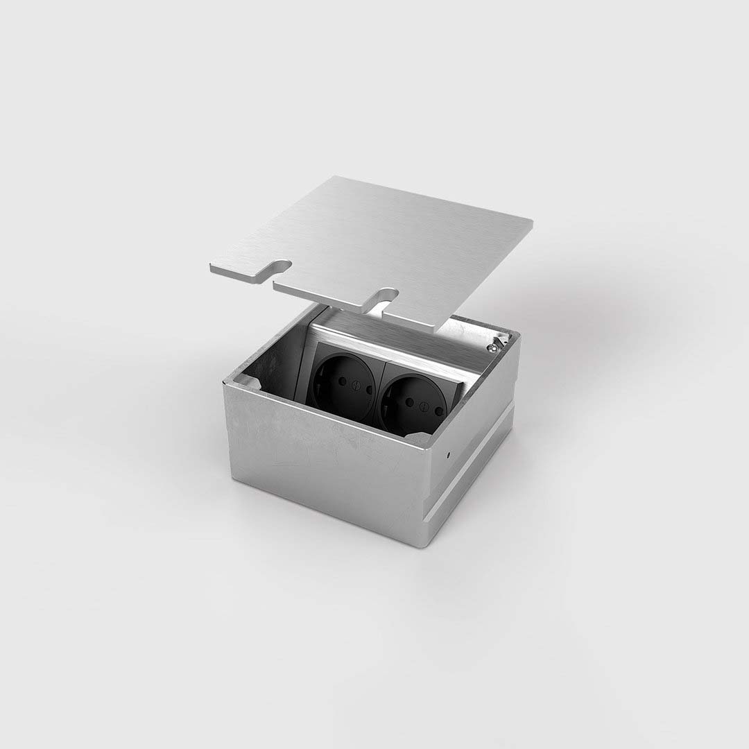 Bodensteckdose, 2-fach, eckig, aufliegender Deckel aus Aluminium (8802A) 1