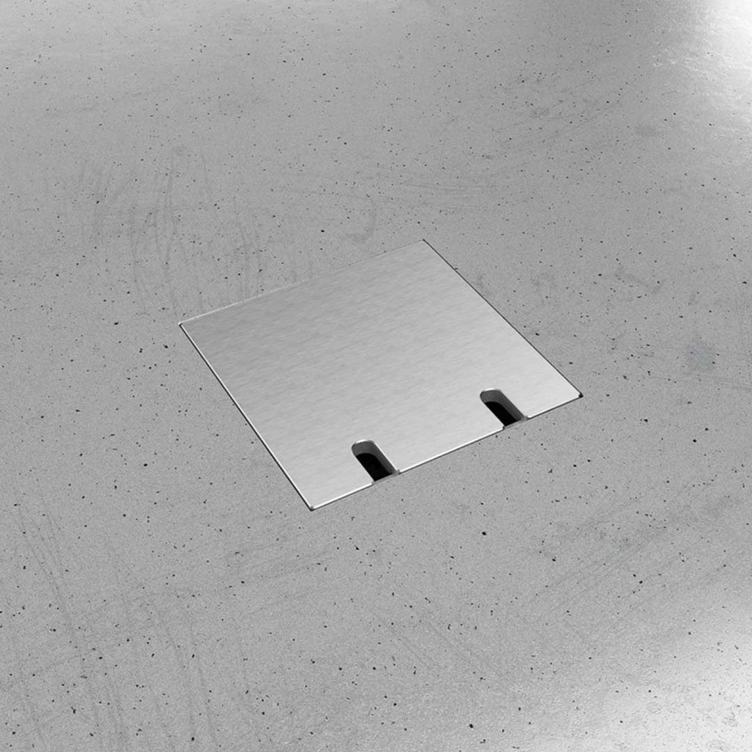 Bodensteckdose, 2-fach, eckig, aufliegender Deckel aus Aluminium (8802A) 2