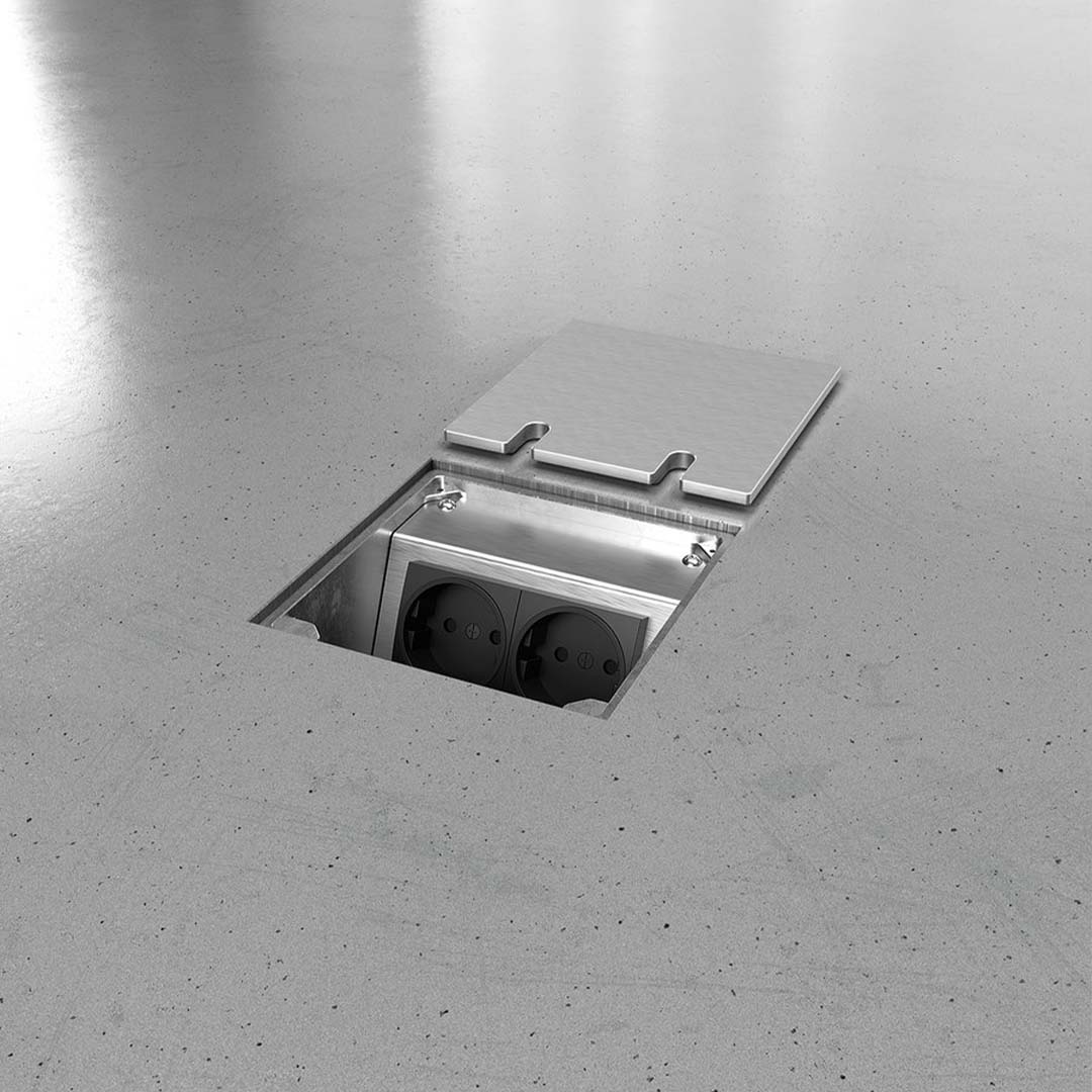 Bodensteckdose, 2-fach, eckig, aufliegender Deckel aus Aluminium (8802A) 3