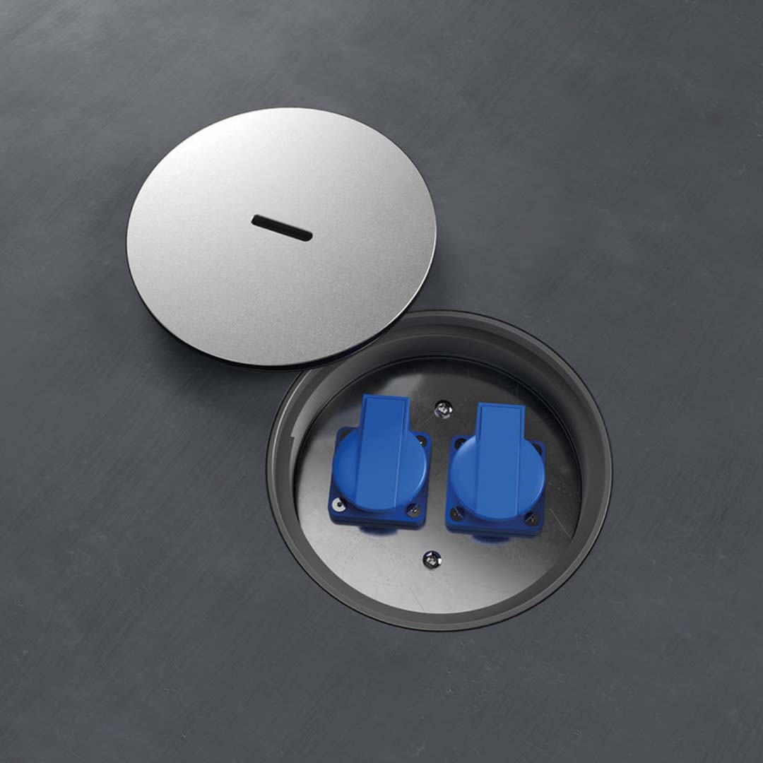 Bodensteckdose, 2-fach, rund, Aluschraubdeckel, IP67, 2x Schuko (7702A) 2