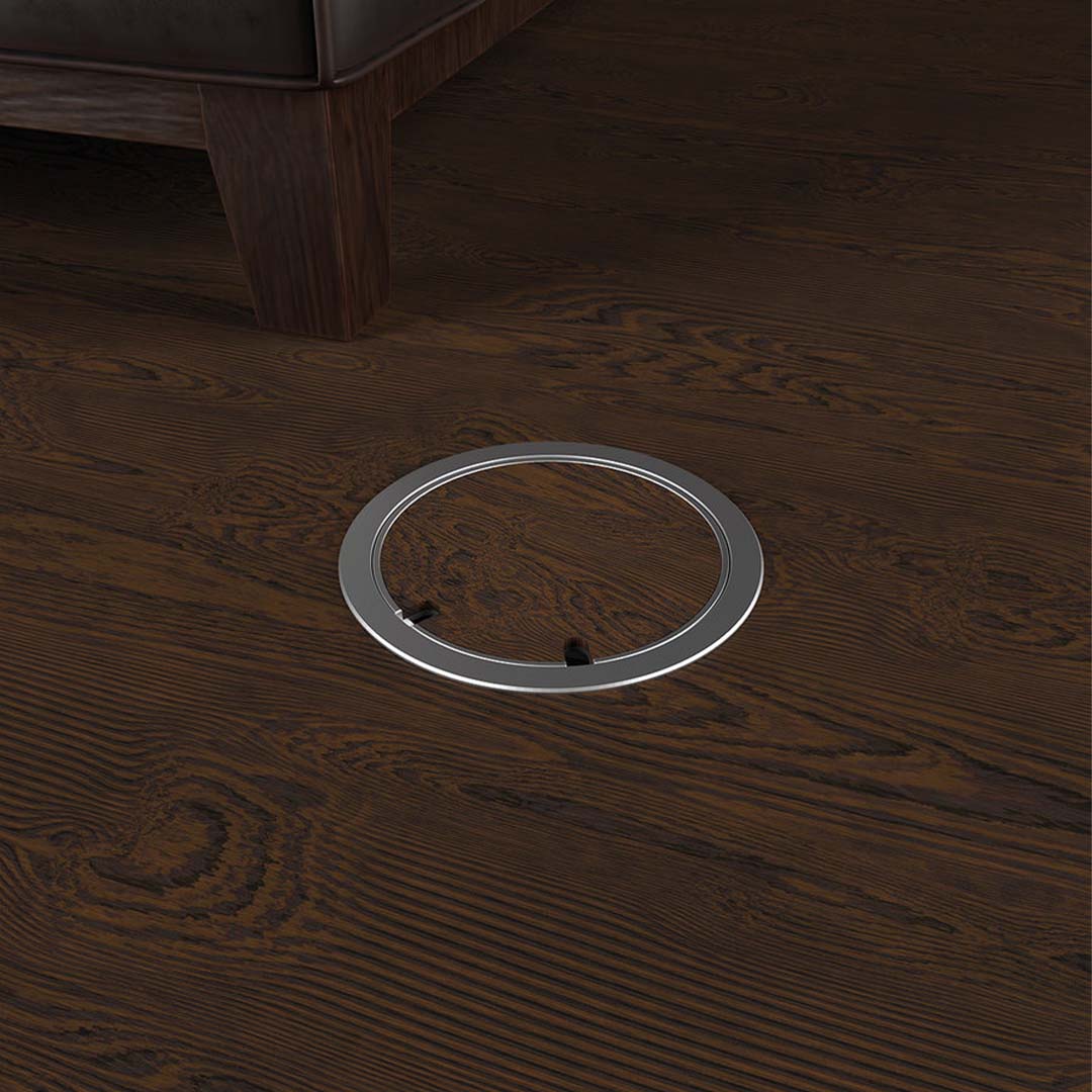 Bodensteckdose, 2-fach, rund, aufliegender Deckel aus Aluminium (9902A) 2