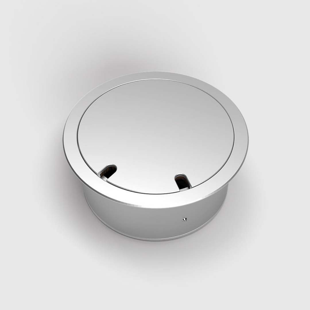 Bodensteckdose, 2-fach, rund, aufliegender Deckel aus Aluminium (9902A) 4