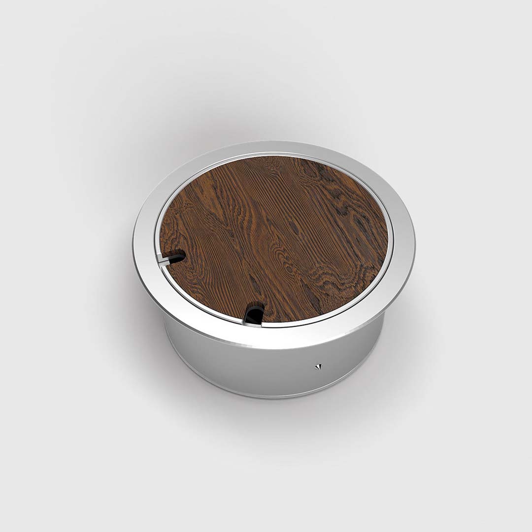 Bodensteckdose, 2-fach, rund, aufliegender Deckel aus Aluminium (9902A) 5