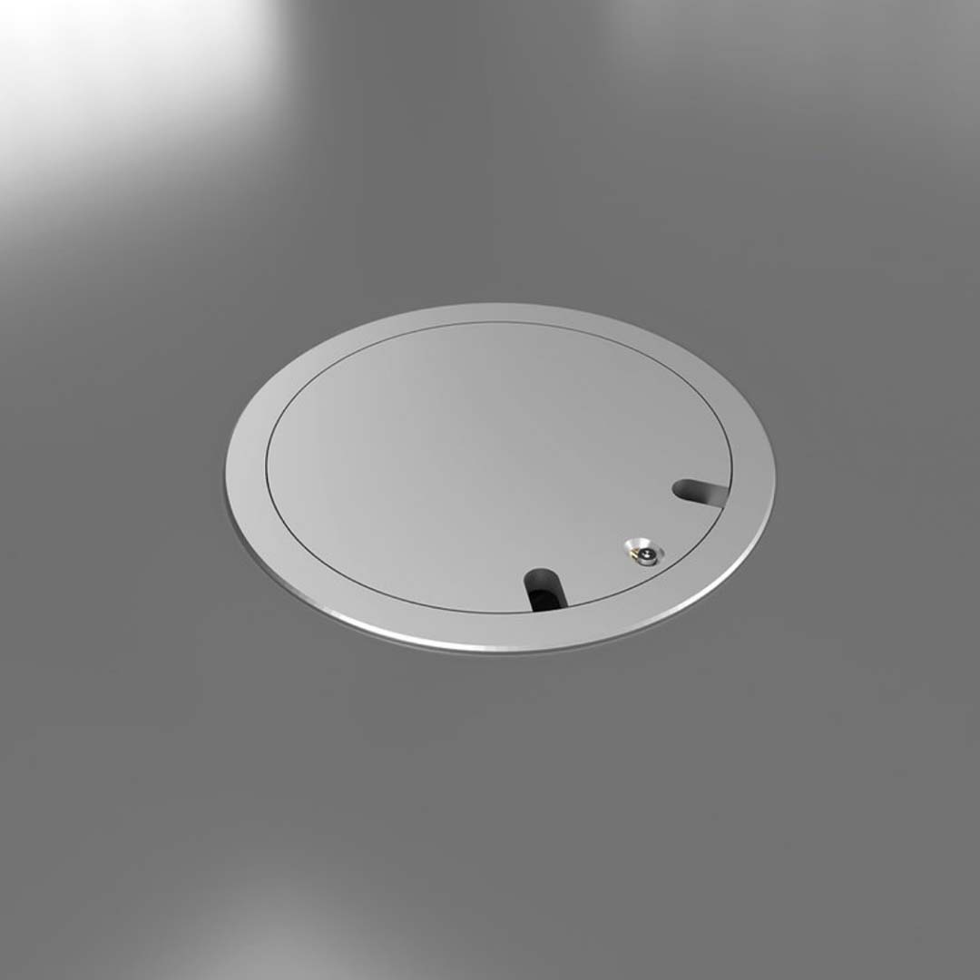 Bodensteckdose, 2-fach, rund, drehbar, IP65, aufliegender Deckel aus Aluminium (9902D) 2