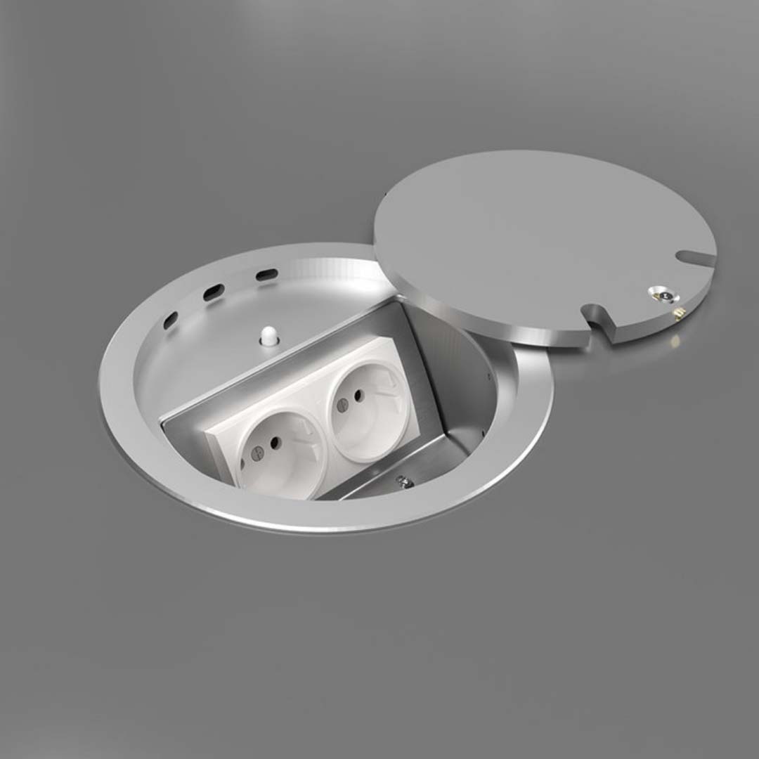 Bodensteckdose, 2-fach, rund, drehbar, IP65, aufliegender Deckel aus Aluminium (9902D) 3