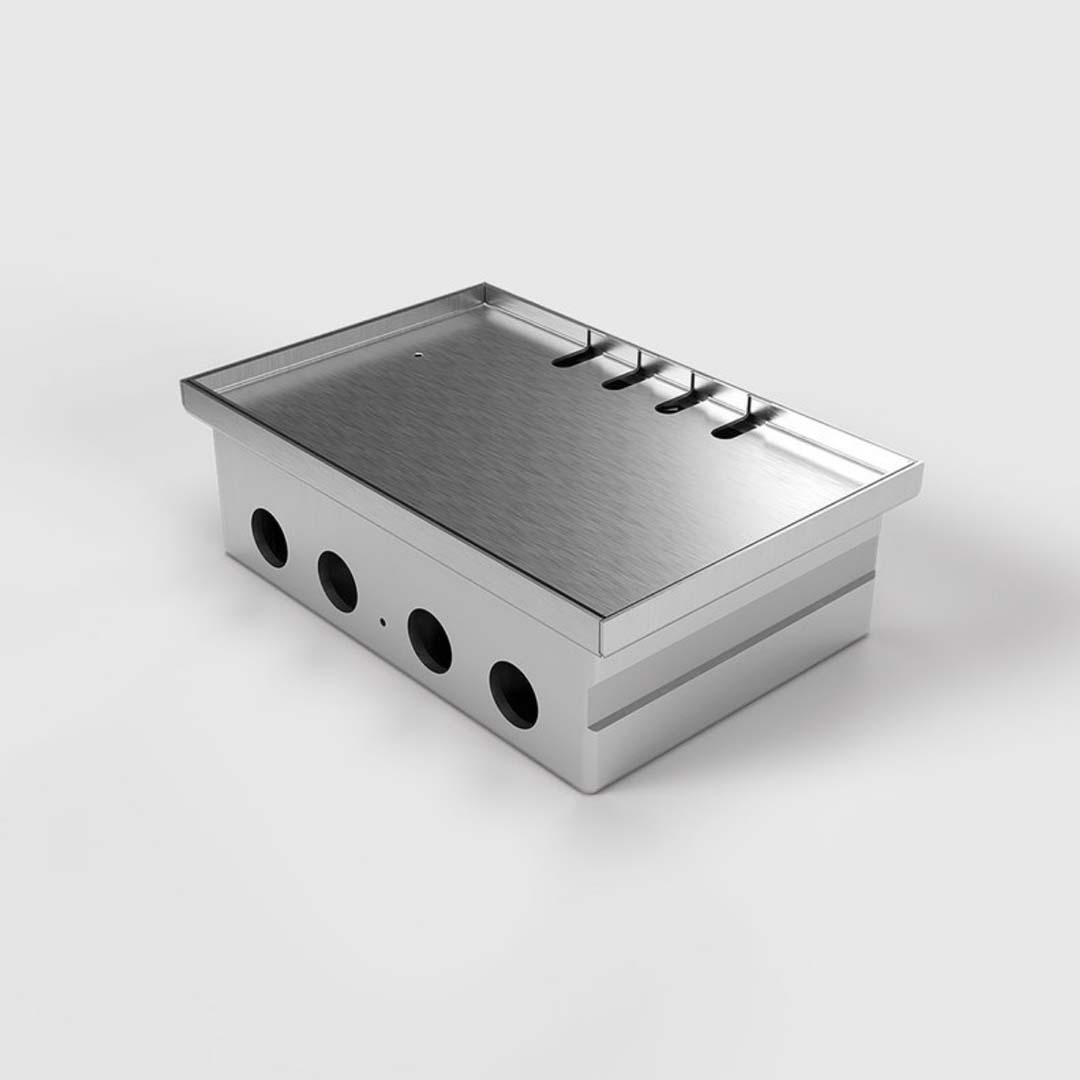 Bodensteckdose, 4-fach, eckig, belegbar 6mm, aufliegender Deckel aus Edelstahl (8804T) 4