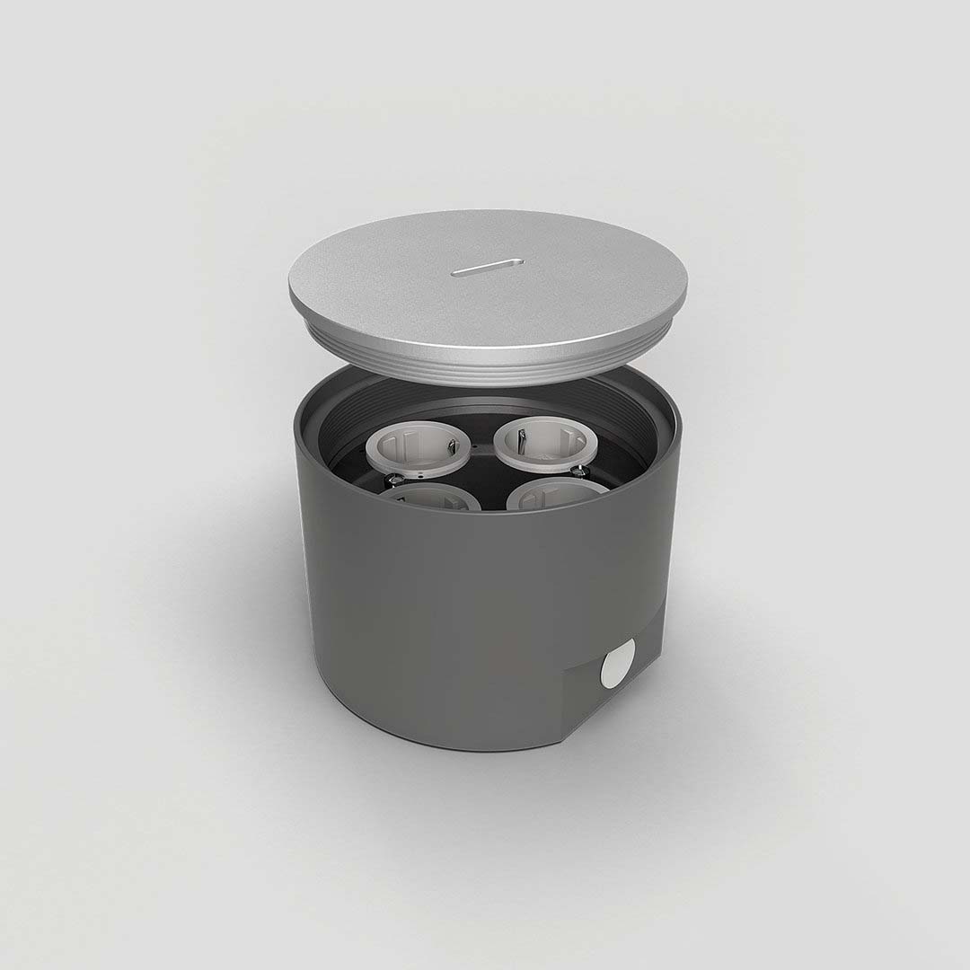 Bodensteckdose, 4-fach, rund, Schraubdeckel aus massiv Aluminium, IP67 (7704A) 1