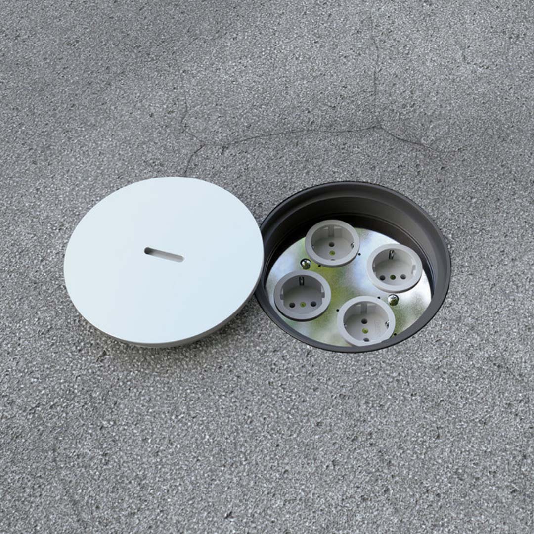 Bodensteckdose, 4-fach, rund, Schraubdeckel aus massiv Aluminium, IP67 (7704A) 2