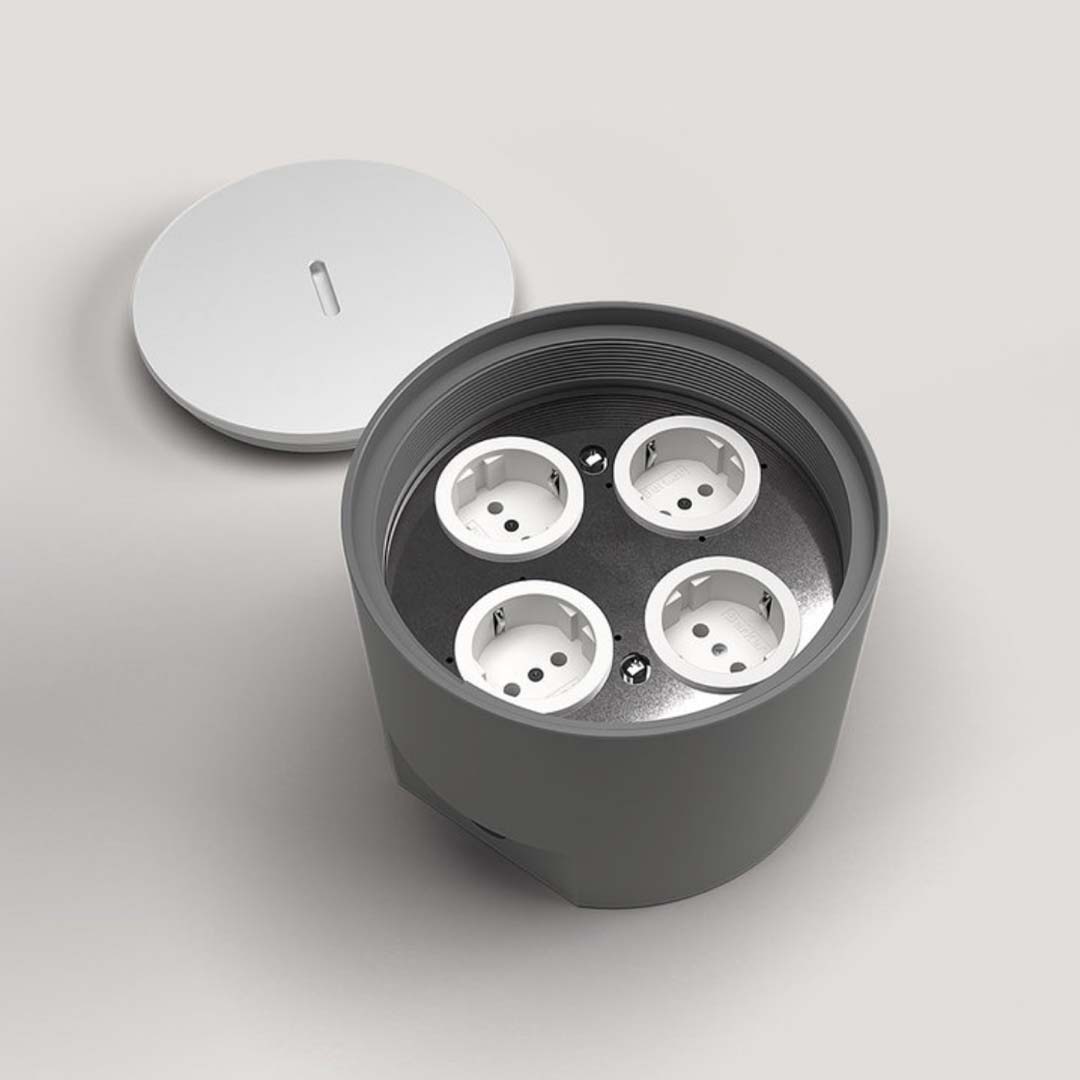 Bodensteckdose, 4-fach, rund, Schraubdeckel aus massiv Aluminium, IP67 (7704A) 4