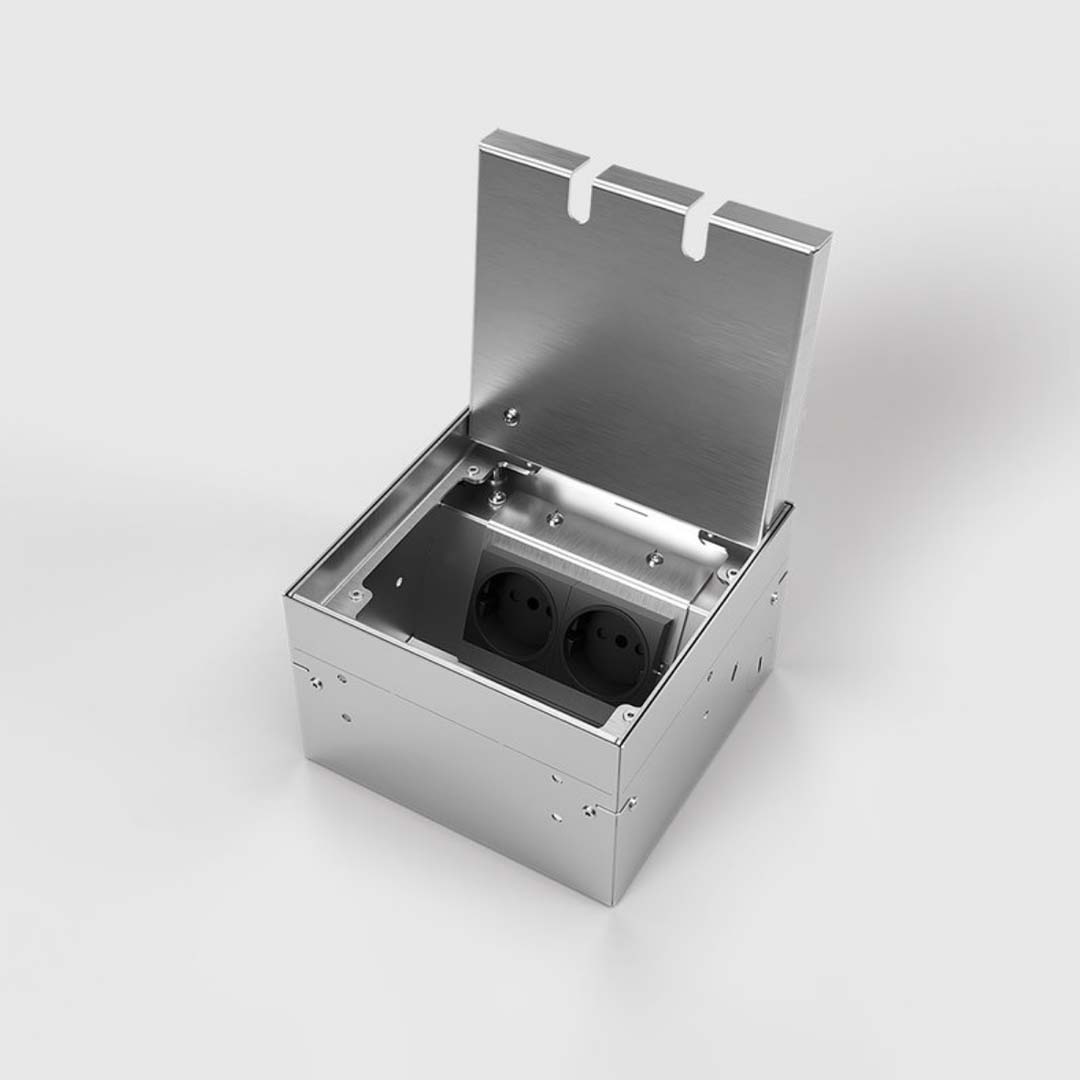 Bodentank 2-fach Edelstahl mit Kabelauslass und Klappdeckel