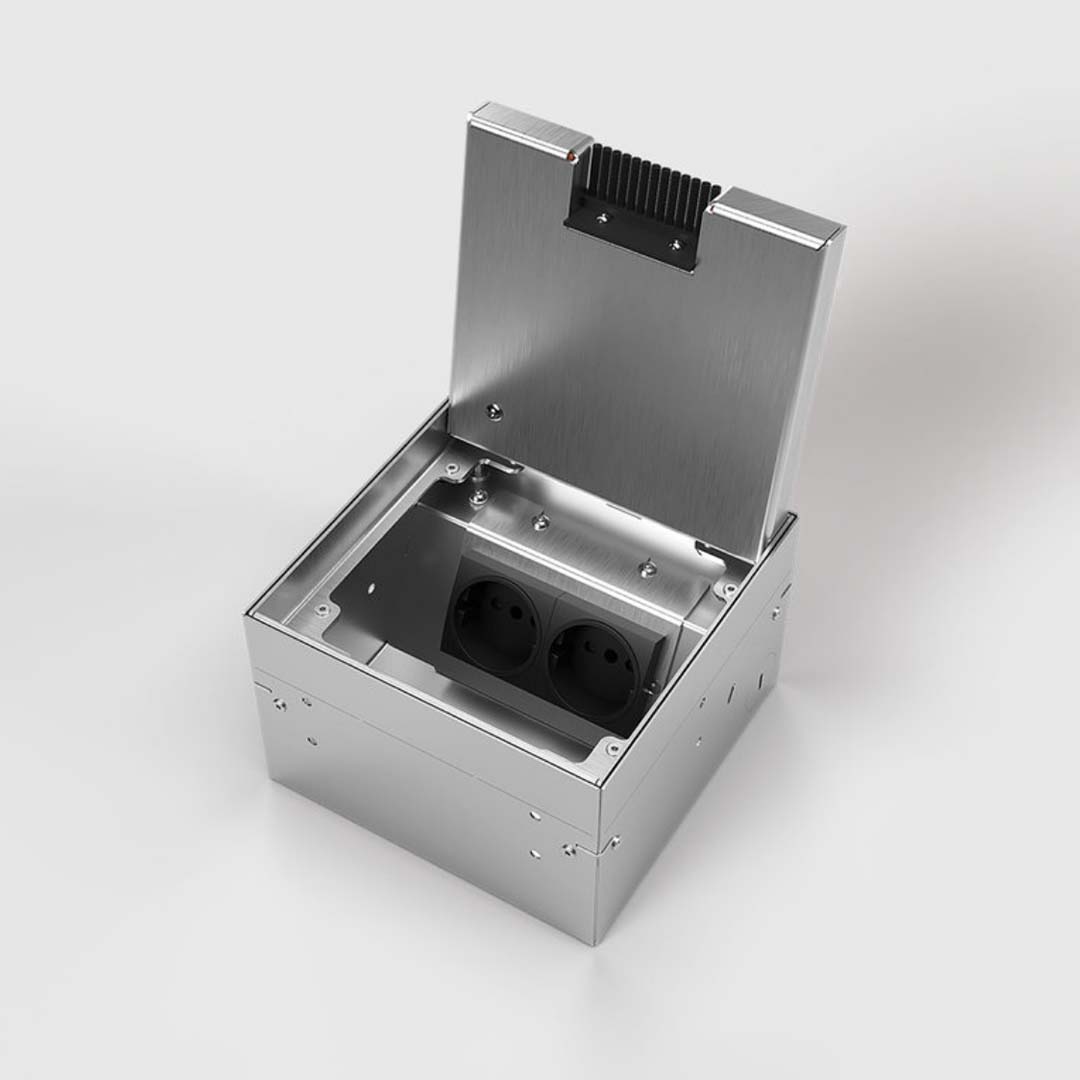 Bodentank, 2-fach, belegbar, Klappdeckel aus Edelstahl mit Bürstenauslass (8902BB) 1