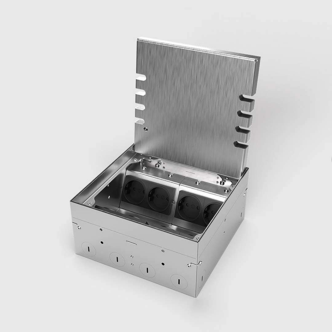 Bodentank, 8-fach, höhenverstellbar, belegbar, Klappdeckel aus Edelstahl mit Kabelauslass (8908B) 1