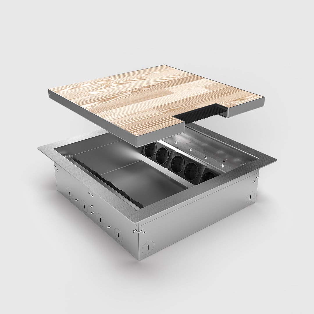 Hohlbodentank, 12-fach, eckig, belegbar, Rahmen und Klappdeckel aus Edelstahl (8512B) 1