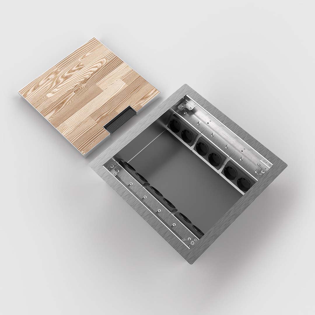 Hohlbodentank, 12-fach, eckig, belegbar, Rahmen und Klappdeckel aus Edelstahl (8512B) 4