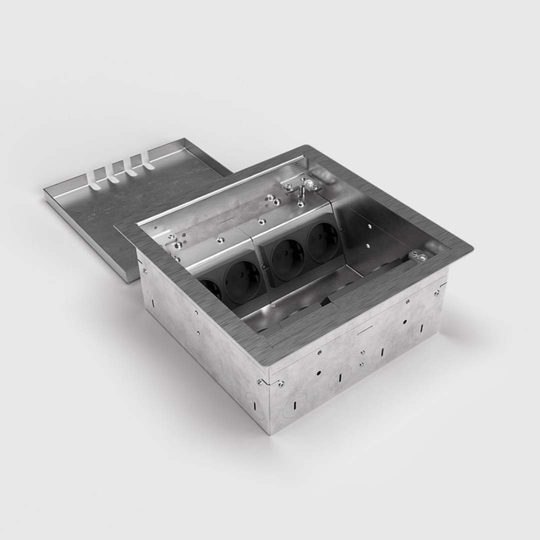 Hohlbodentank, 8-fach, eckig, belegbar, Rahmen und Klappdeckel aus Edelstahl (8508B) 1