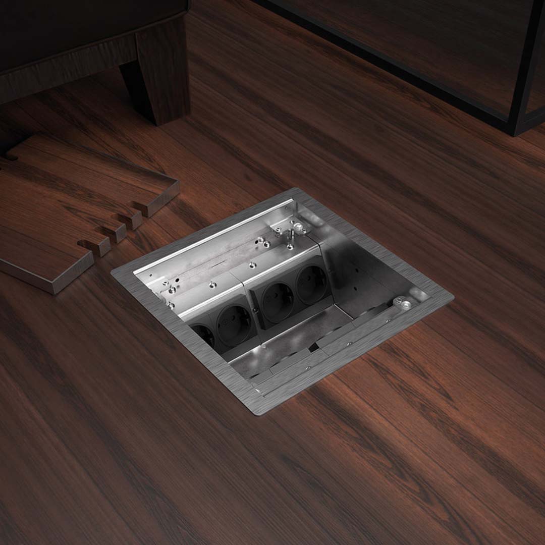 Hohlbodentank, 8-fach, eckig, belegbar, Rahmen und Klappdeckel aus Edelstahl (8508B) 3