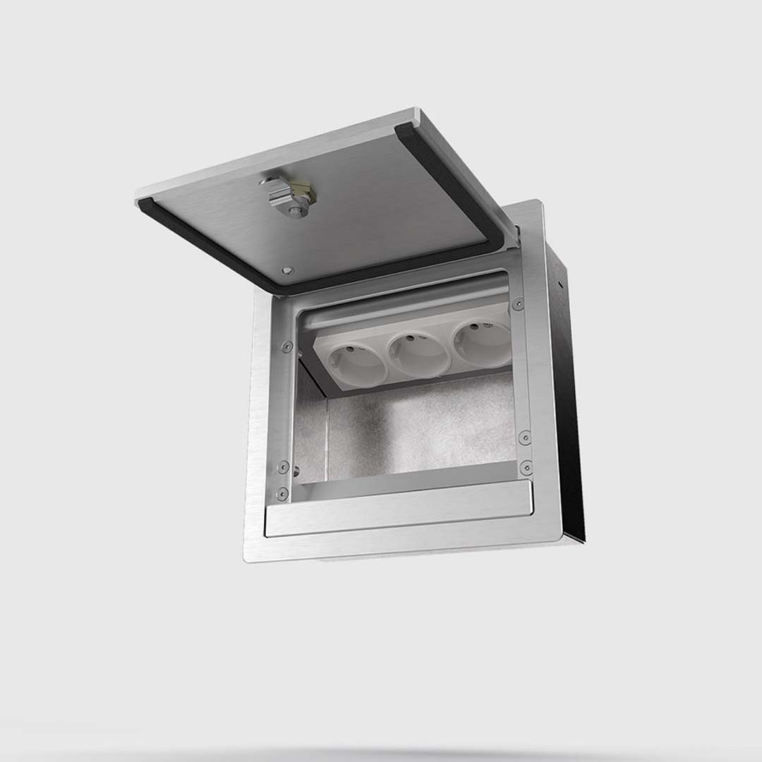 Wandsteckdose, Unterputz, 3-fach, spritzwassergeschützt, verschließbar, Deckel aus Aluminium (5503A) 5