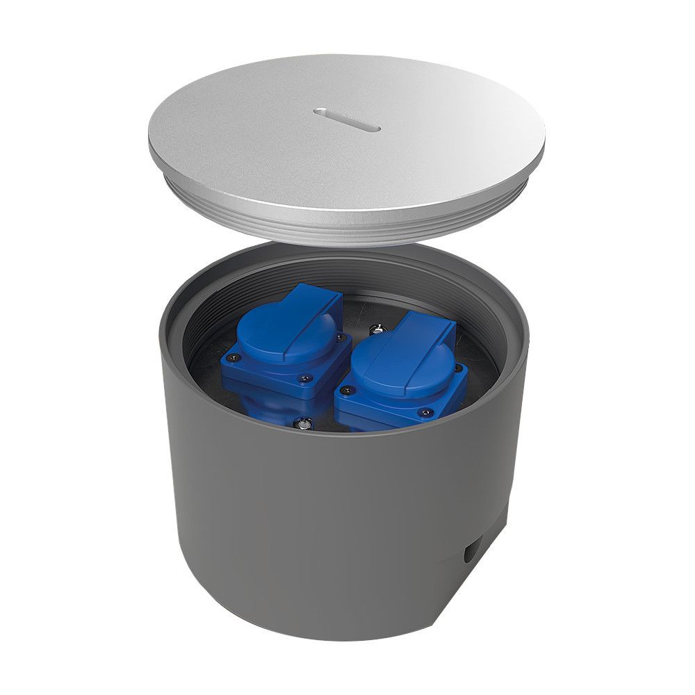 Bodensteckdose, 2fach, eckig, Klappdeckel aus Aluminium, IP65 (8302A
