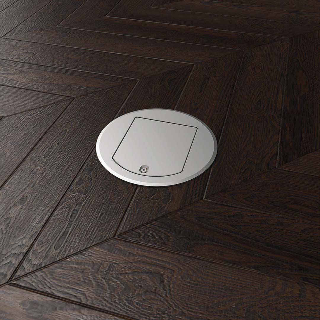 Bodensteckdose, 1-fach, rund, Klappdeckel aus Aluminium, IP65 (8601A) 2