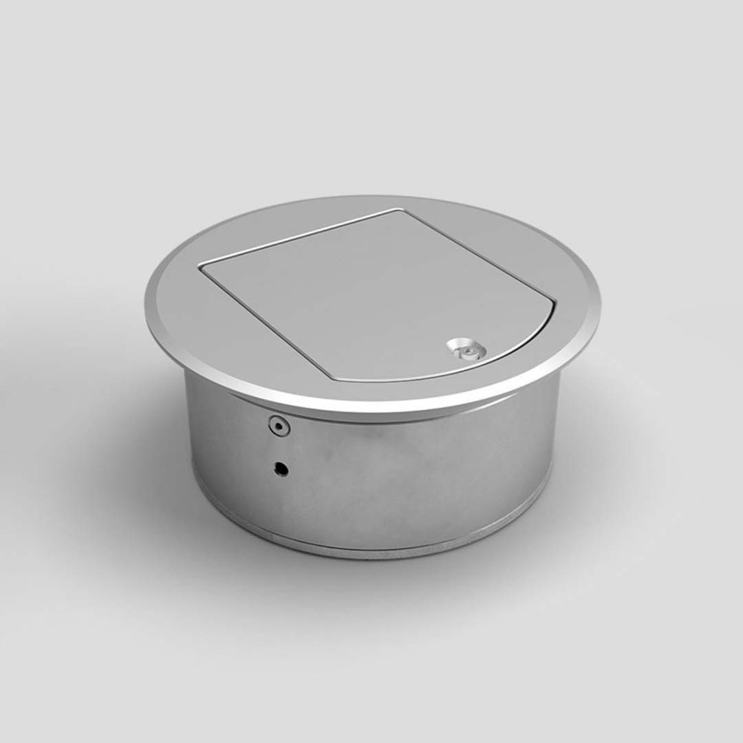 Bodensteckdose, 1-fach, rund, Klappdeckel aus Aluminium, IP65 (8601A) 4