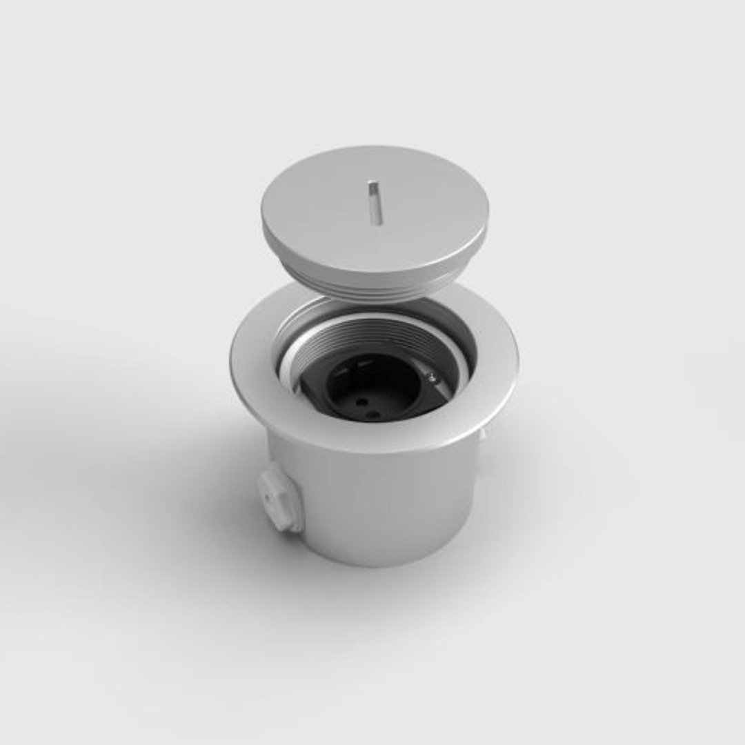 Bodensteckdose, 1-fach, rund, Schraubdeckel aus Aluminium, IP67 (7501AW)