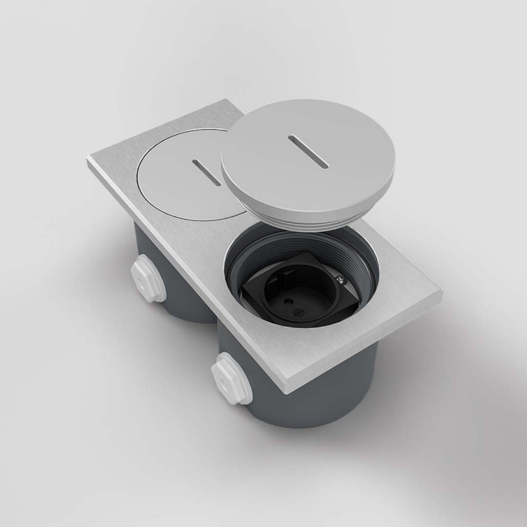 Bodensteckdose, 2-fach, eckig, Schraubdeckel aus Aluminium, IP67 (7602A) 3