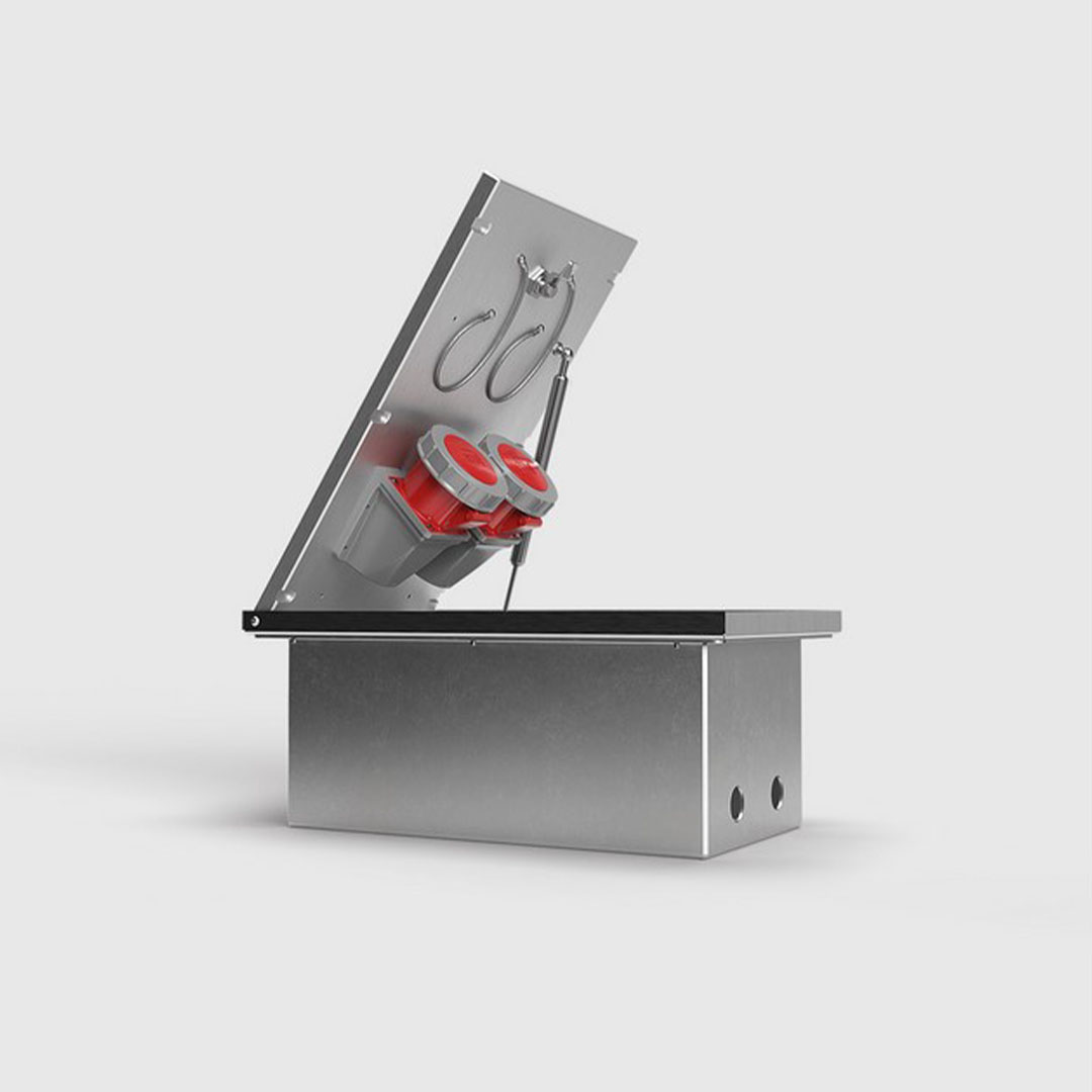 CEE-Bodentank, 2-fach, verschließbar, Klappdeckel aus Aluminium, 2x CEE (6620A) 1